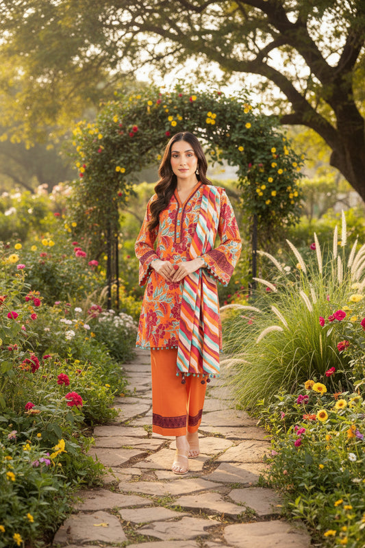 Alkaram 3pc Unstitched Khaddar Suit | Orange