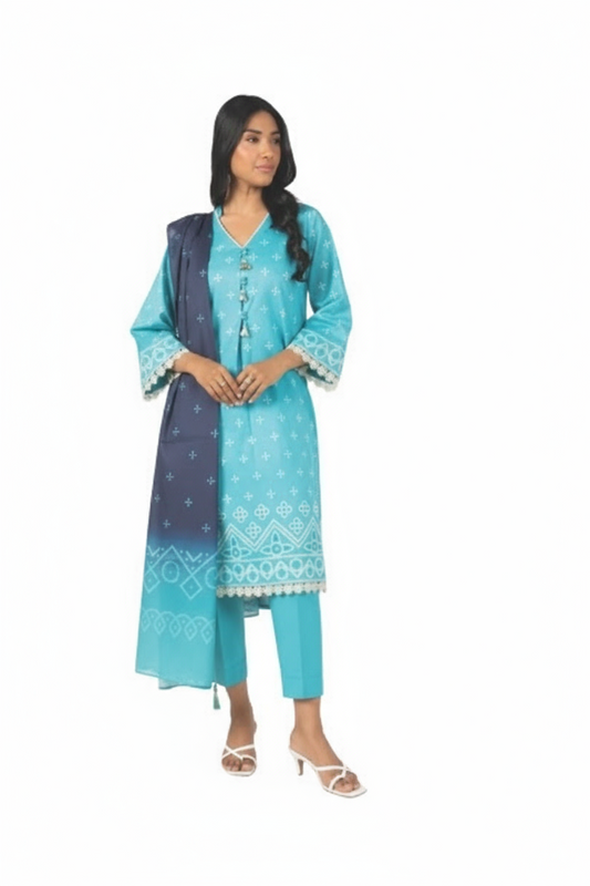 Alkaram 3pc Unstitched Khaddar Suit | Blue