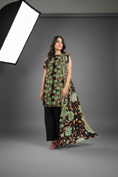 Alkaram 3pc Unstitched Khaddar Suit | Black