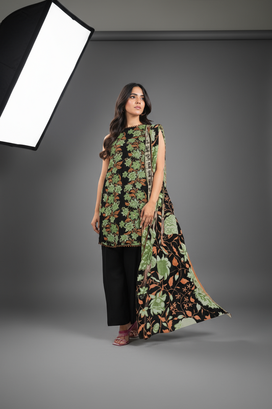 Alkaram 3pc Unstitched Khaddar Suit | Black