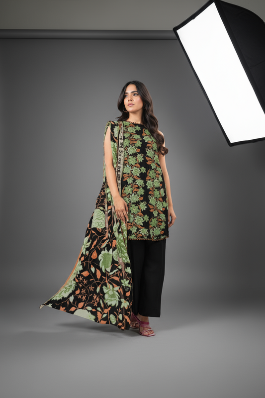 Alkaram 3pc Unstitched Khaddar Suit | Black