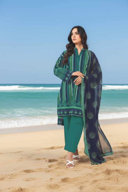 Alkaram 3pc Unstitched Khaddar Suit | Green