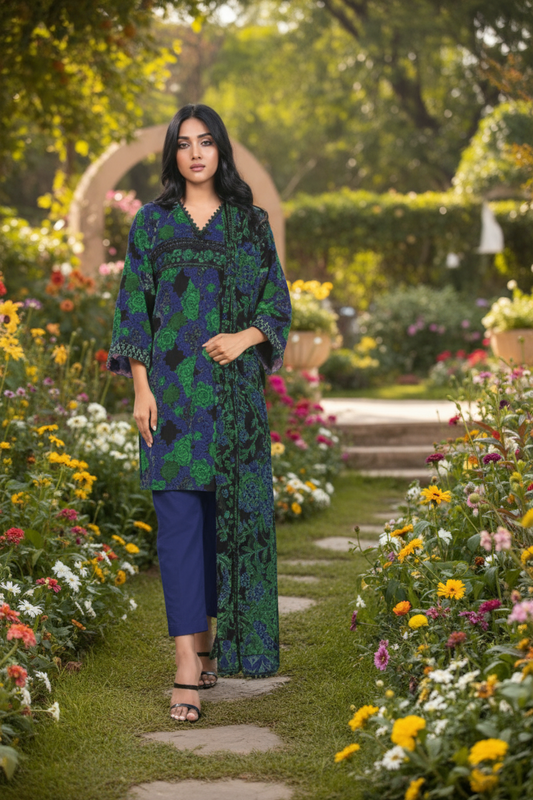 Alkaram 3pc Unstitched Khaddar Suit | Blue