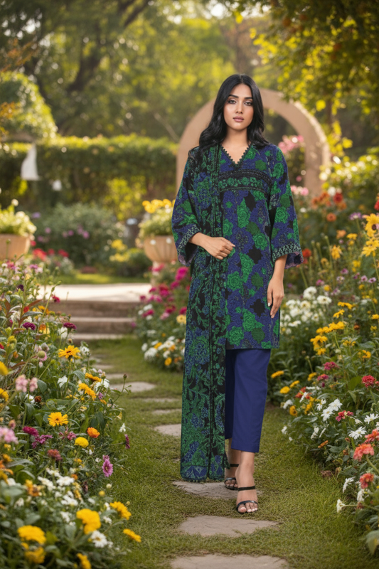 Alkaram 3pc Unstitched Khaddar Suit | Blue