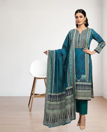 Gul Ahmed 3pc Unstitched Khaddar Suit | Petrol Blue