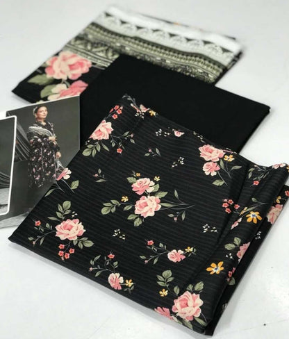 Salina 3pc Unstitched Linen | Black