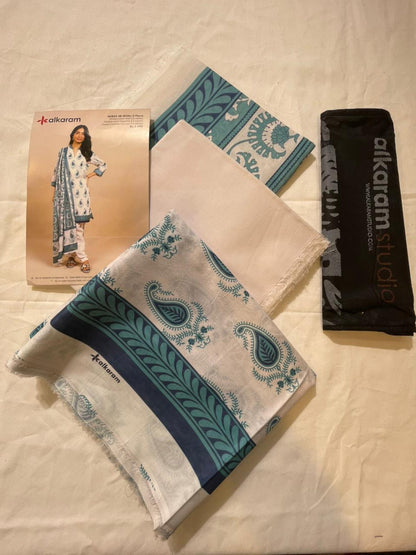 White | Al-Karam 3pc Unstitched Lawn Suit
