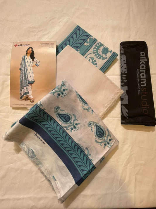 White | Al-Karam 3pc Unstitched Lawn Suit
