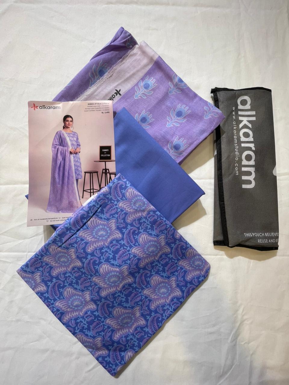 Light Purple | Al-Karam 3pc Unstitched Lawn Suit