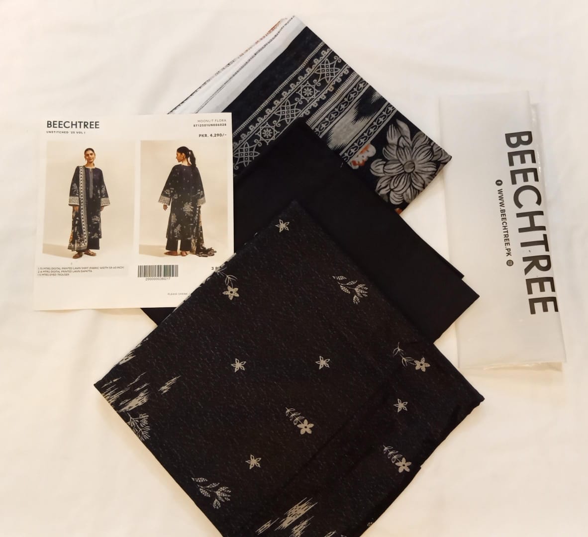 BeechTree 3 PIECE PRINTED LAWN SUIT-MOONLIT FLORA (UNSTITCHED)