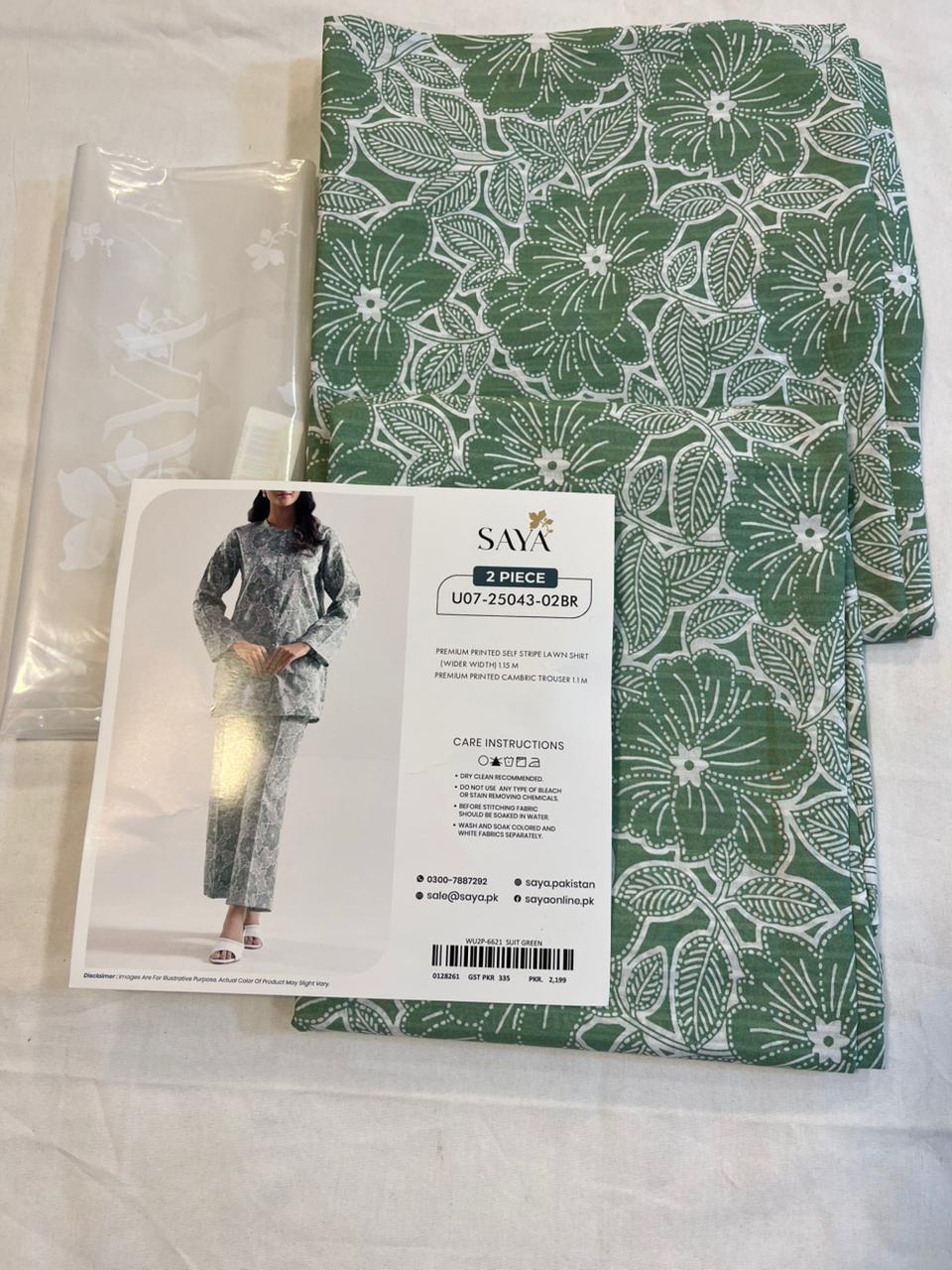 Saya 2pc Unstitched Lawn Suit | Green