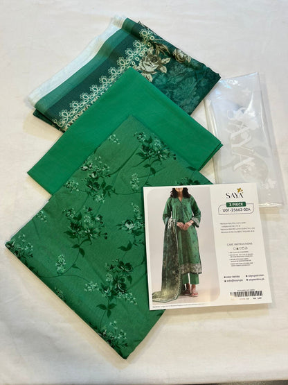 Green | Saya 3pc Unstitched Lawn Suit