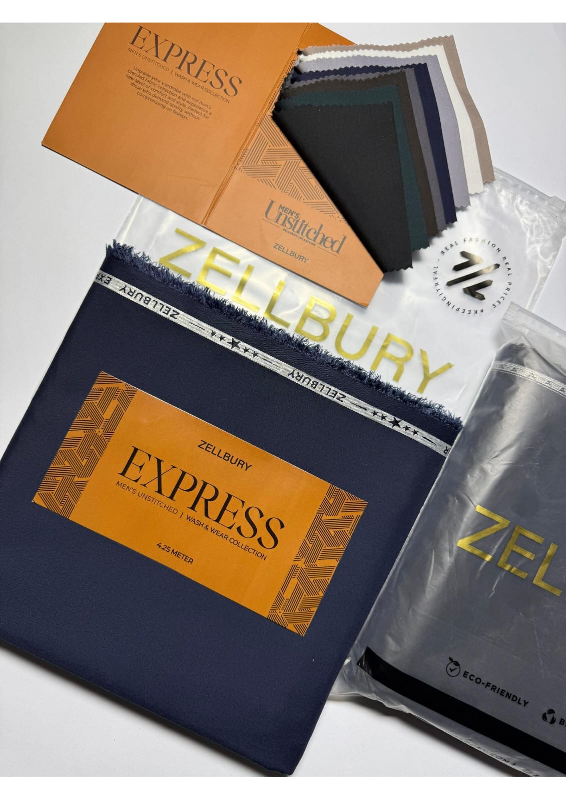 Close-up texture and weave of Navy Blue Zellbury Mens Wash and Wear 100% premium fine quality fabric.