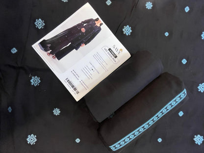 Black | Saya 3pc Unstitched Cotton Jacquard 3-Piece