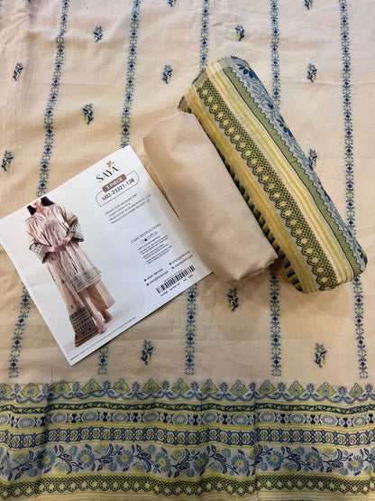 Beige | Saya 3pc Unstitched Cotton Jacquard 3-Piece