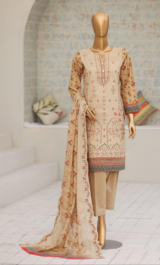 Shanaya By MTF Digital Printed Heavy Embroidered Lawn - Sand