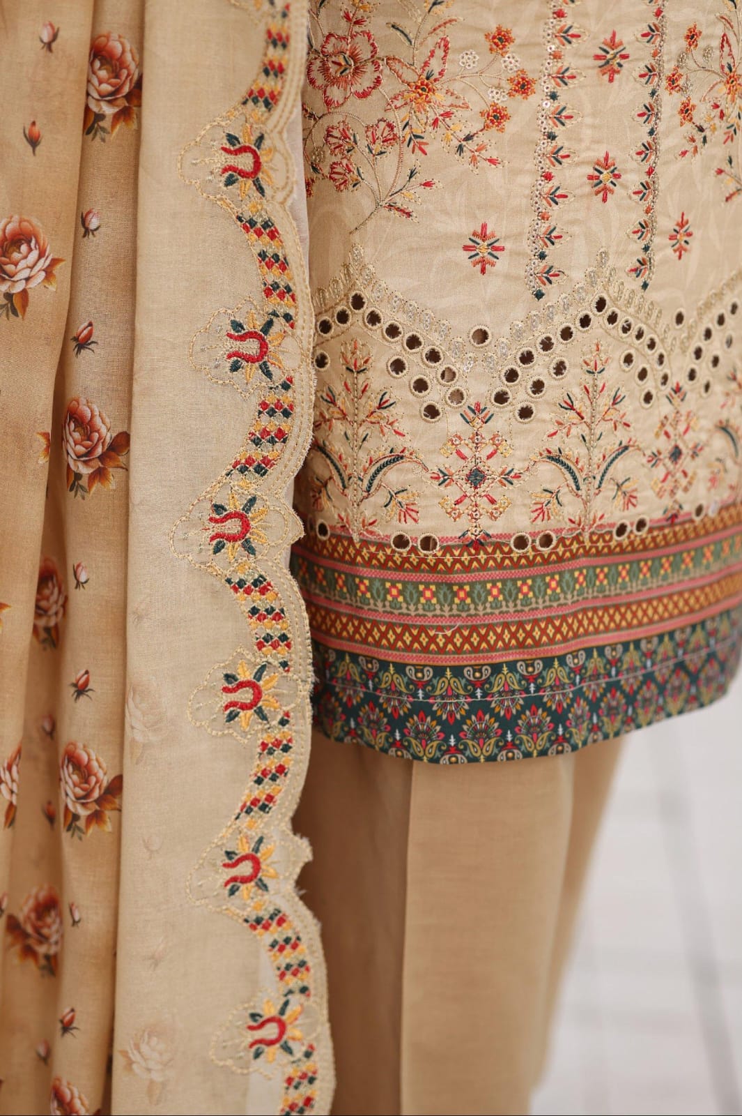 Shanaya By MTF Digital Printed Heavy Embroidered Lawn - Sand