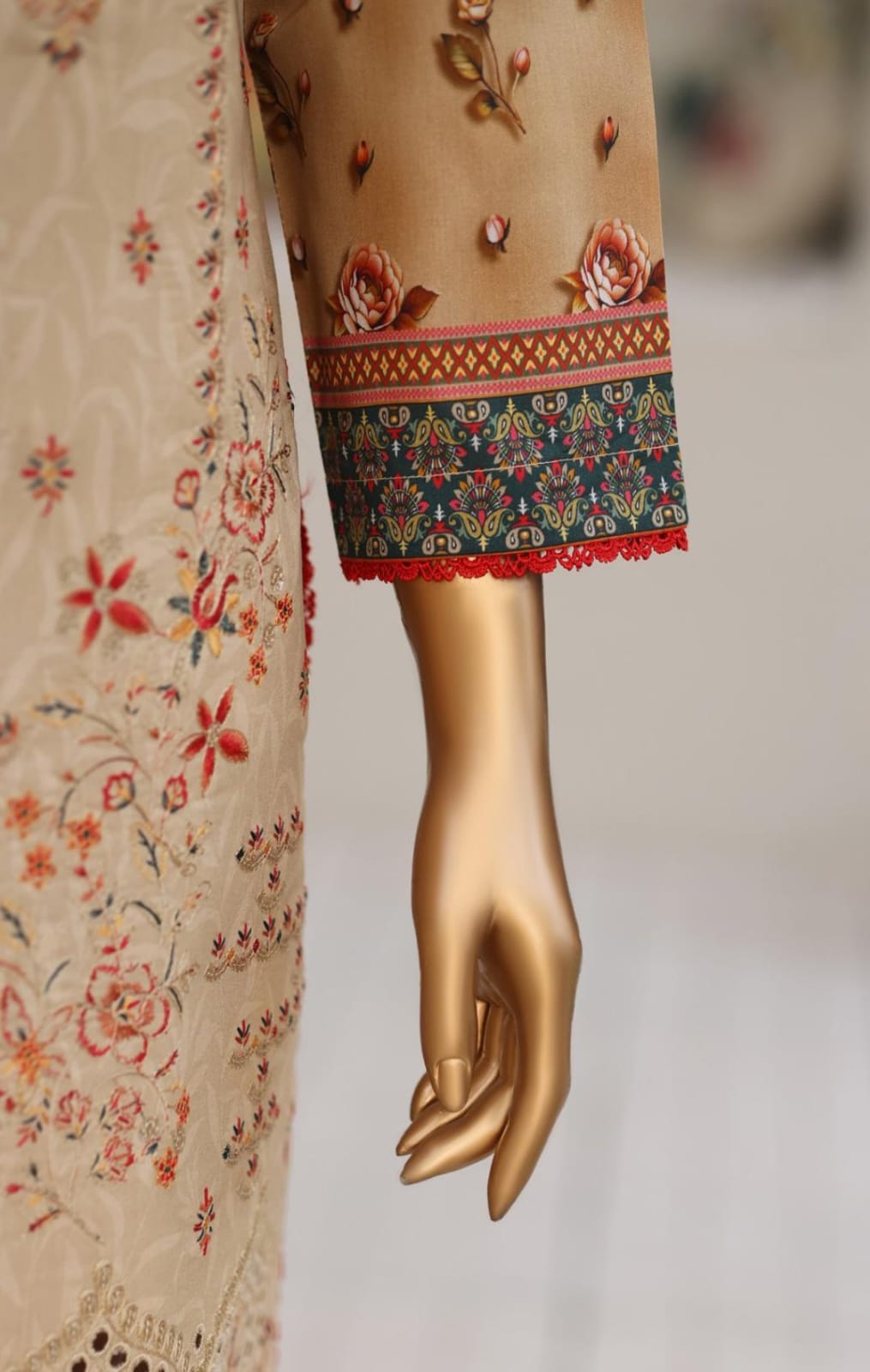 Shanaya By MTF Digital Printed Heavy Embroidered Lawn - Sand