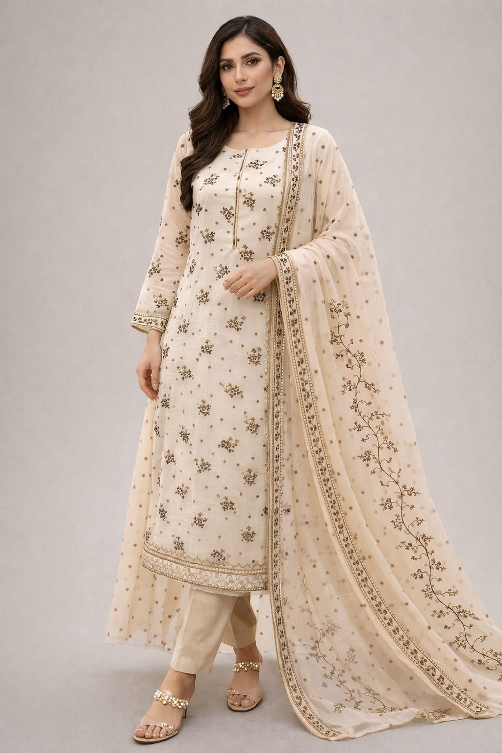 Light Salmon | Luxury Chiffon Embroidered