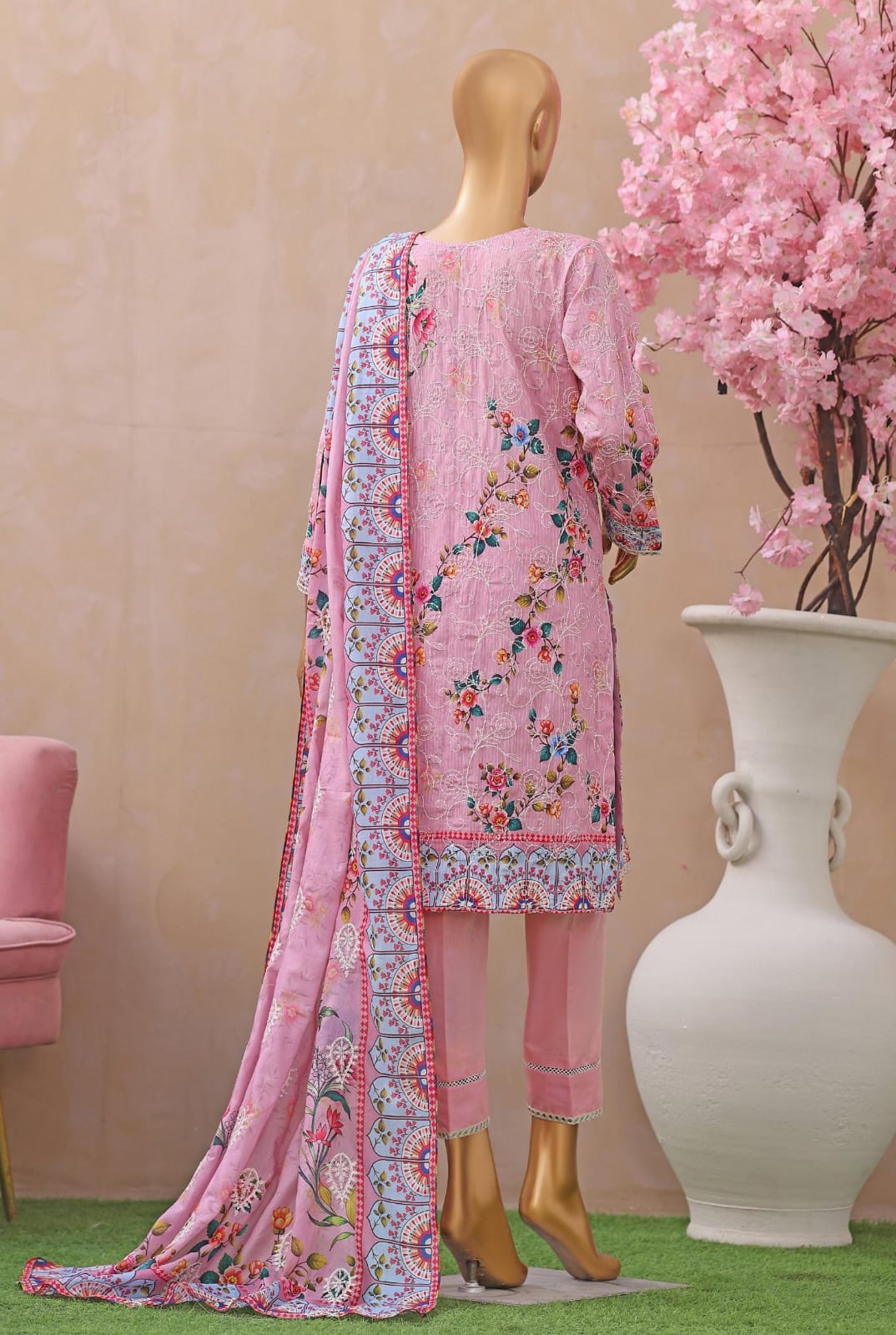 Khass By MTF Digital Printed Jhaal Embroidered Dhagakari Doria Lawn - Pink