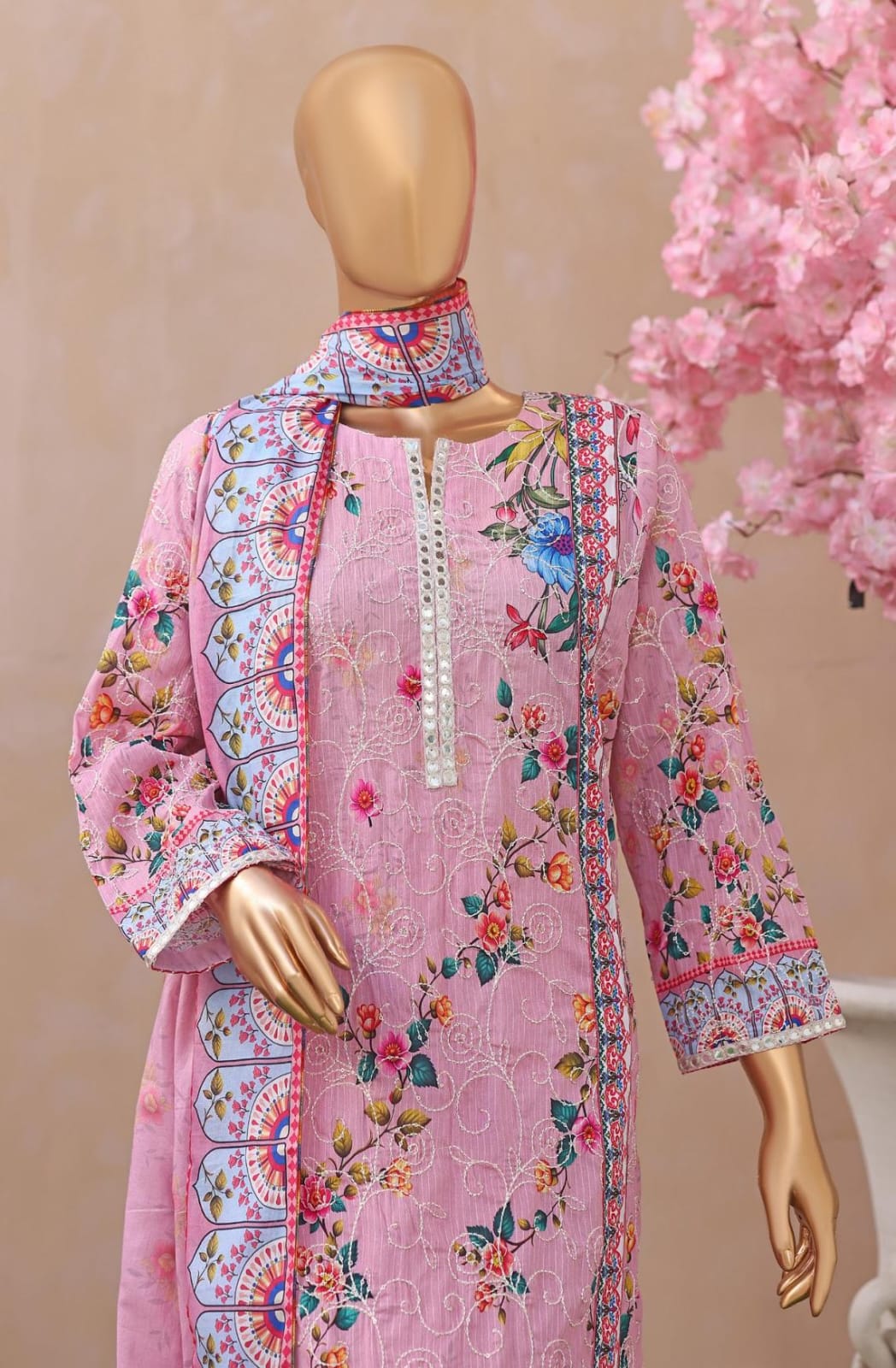 Khass By MTF Digital Printed Jhaal Embroidered Dhagakari Doria Lawn - Pink