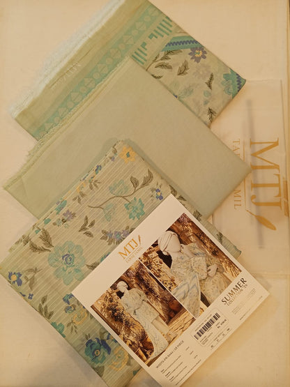 Mtj 3 PIECE PRINTED TEXTURED LAWN SUIT - Green (UNSTITCHED)