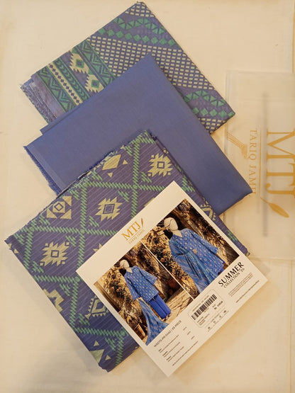 Mtj 3 PIECE PRINTED TEXTURED LAWN SUIT - Blue (UNSTITCHED)