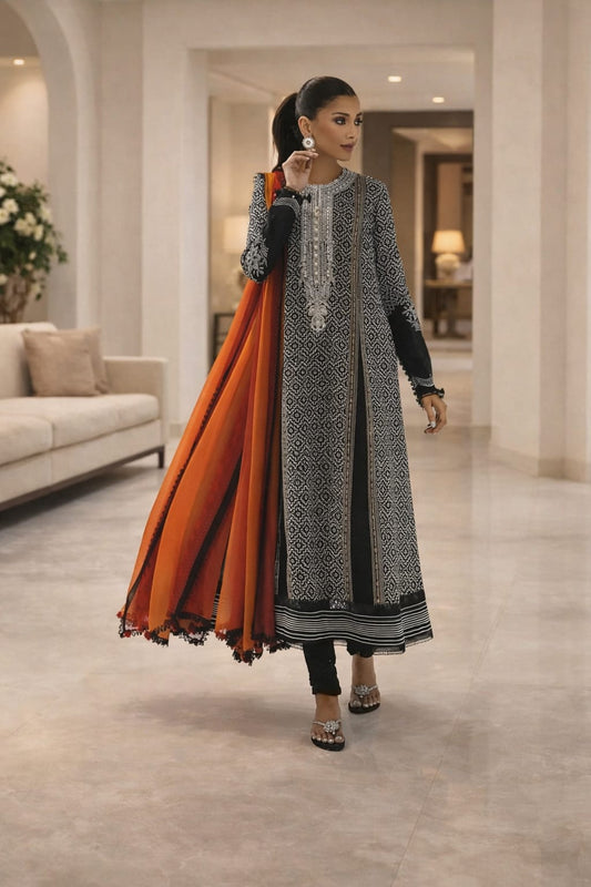 Black | Sana Safinaz 3pc Unstitched Lawn Suit