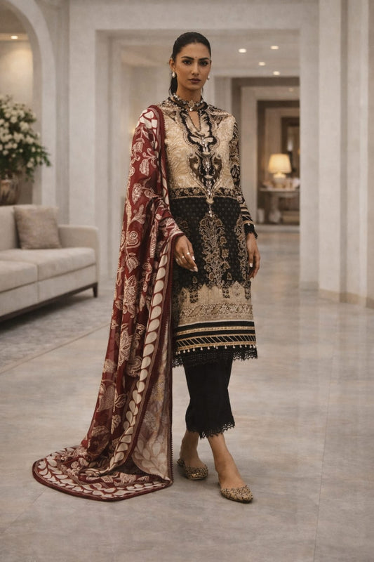 Black | Sana Safinaz 3pc Unstitched Lawn Suit