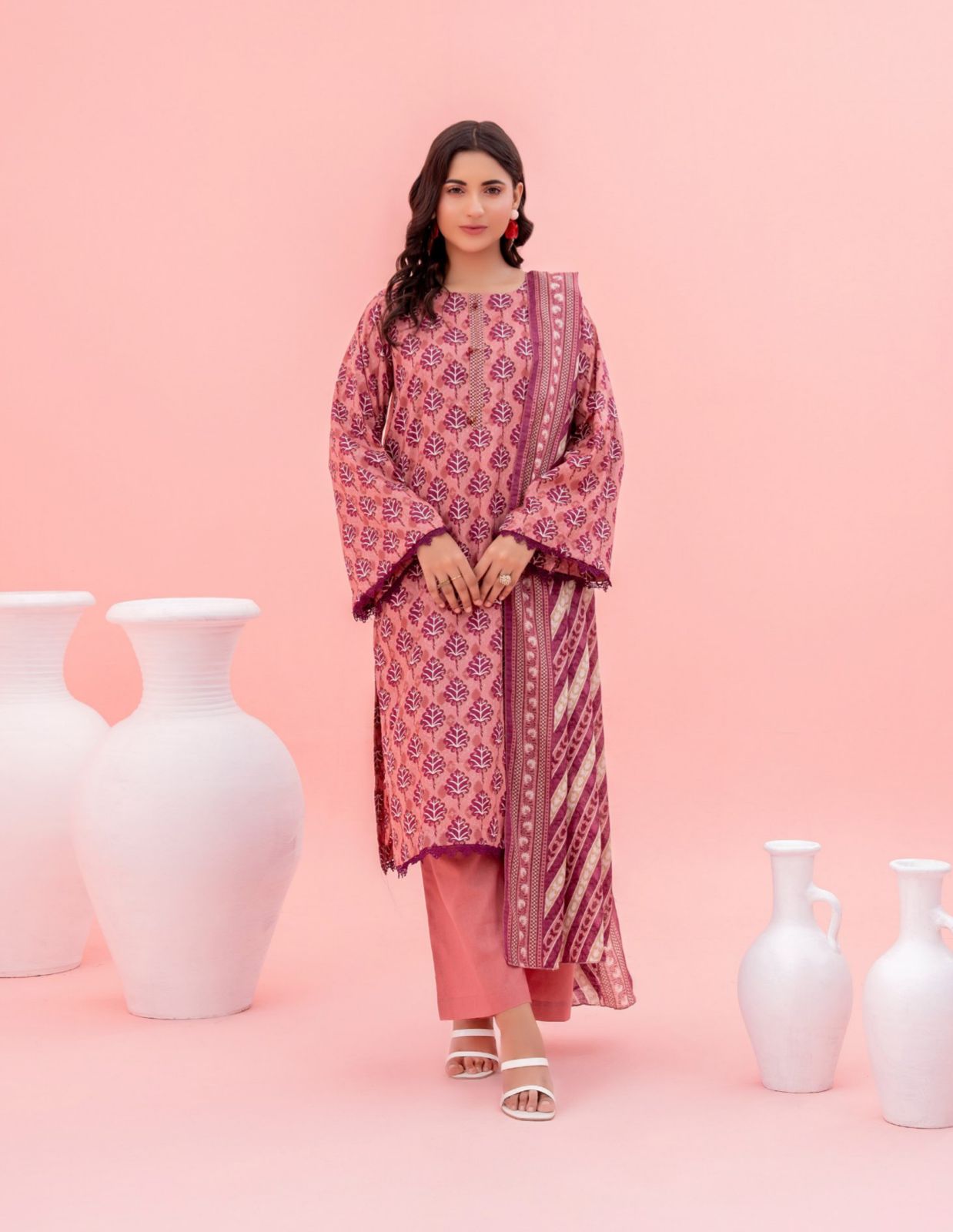 Deep Peach | Sohaye By Diners  3pc Unstitched Lawn Suit