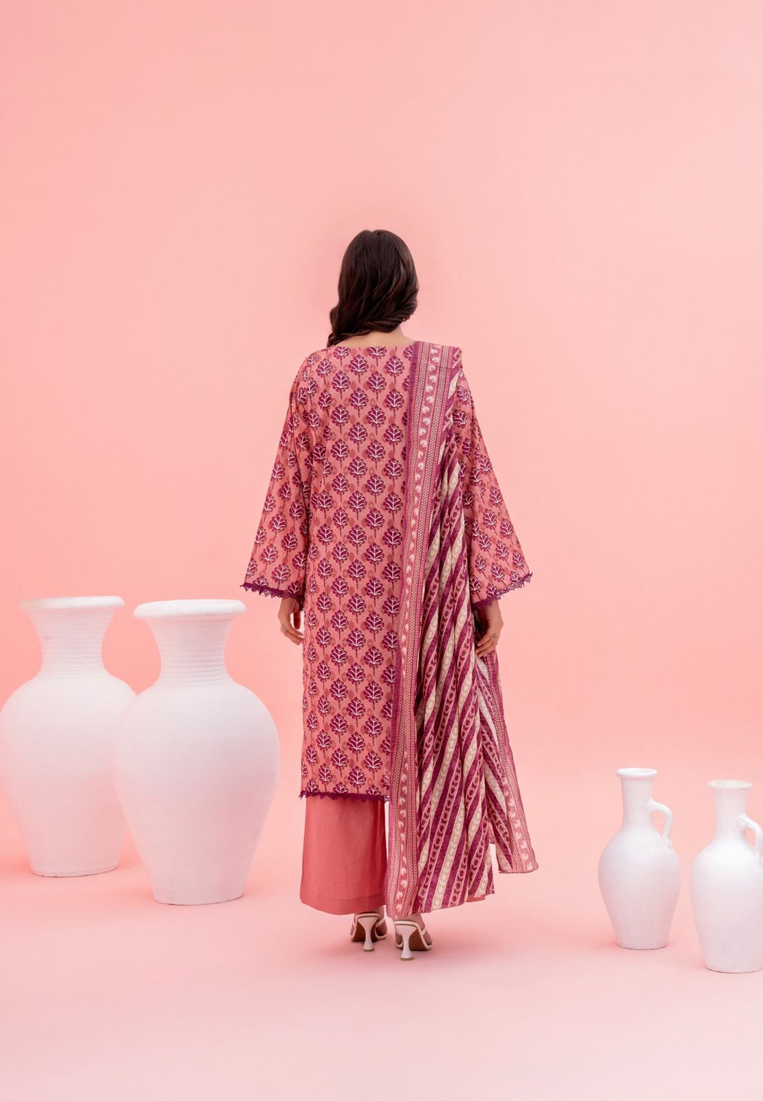 Deep Peach | Sohaye By Diners  3pc Unstitched Lawn Suit
