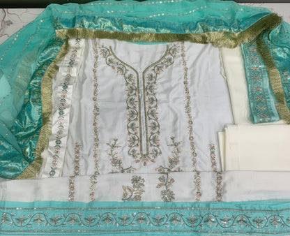 Vintage Silk Luxury Embroidered - White 3-Pc | Replica