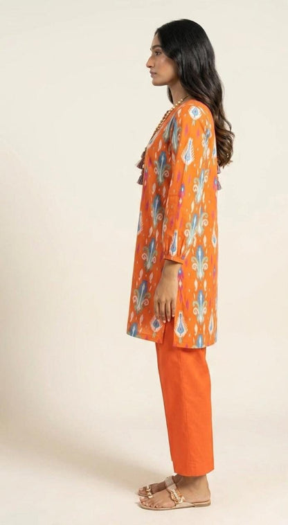 Orange - Alkaram 1pc Unstitched Lawn Shirt