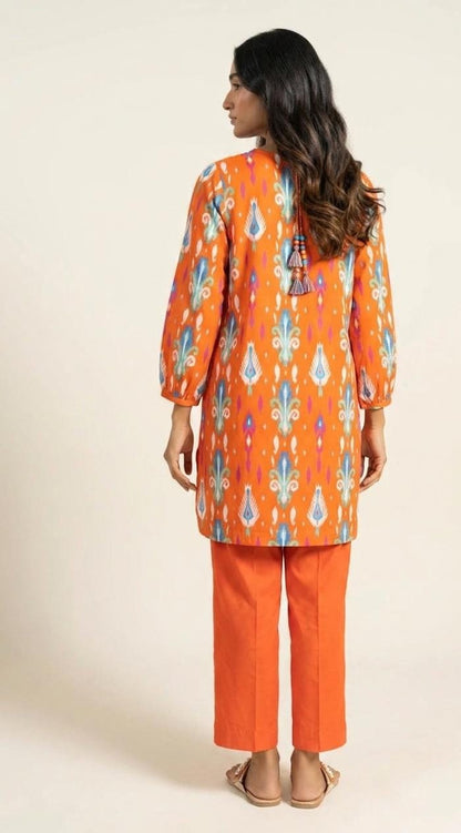 Orange - Alkaram 1pc Unstitched Lawn Shirt
