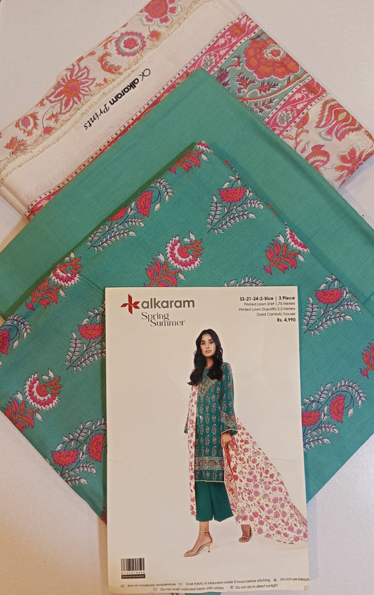 Sea Green | Al-Karam 3pc Unstitched Lawn Suit