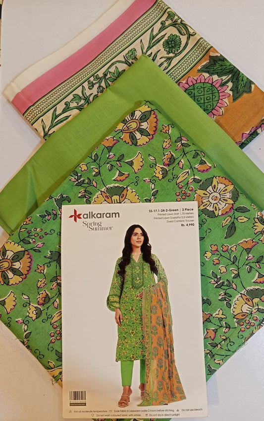 Green | Al-Karam 3pc Unstitched Lawn Suit