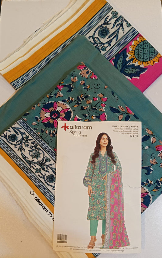 Teal Blue | Al-Karam 3pc Unstitched Lawn Suit