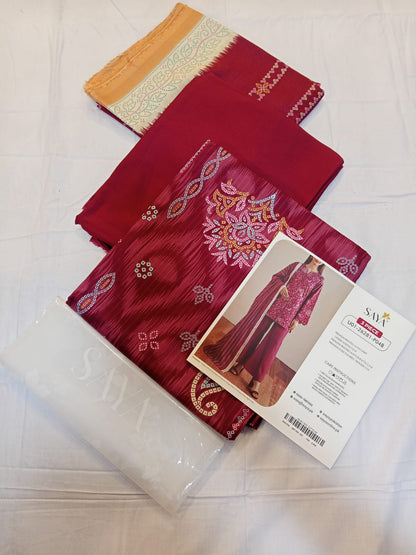 shot of the Saya Printed Lawn Suit Plum