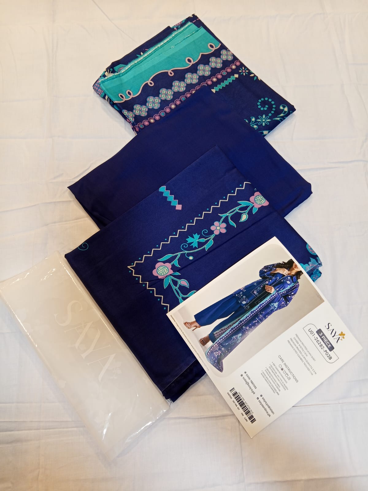 shot of the Saya Printed Lawn Suit Royal Blue