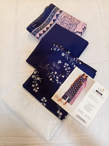 shot of the Saya Printed Lawn Suit Navy Blue