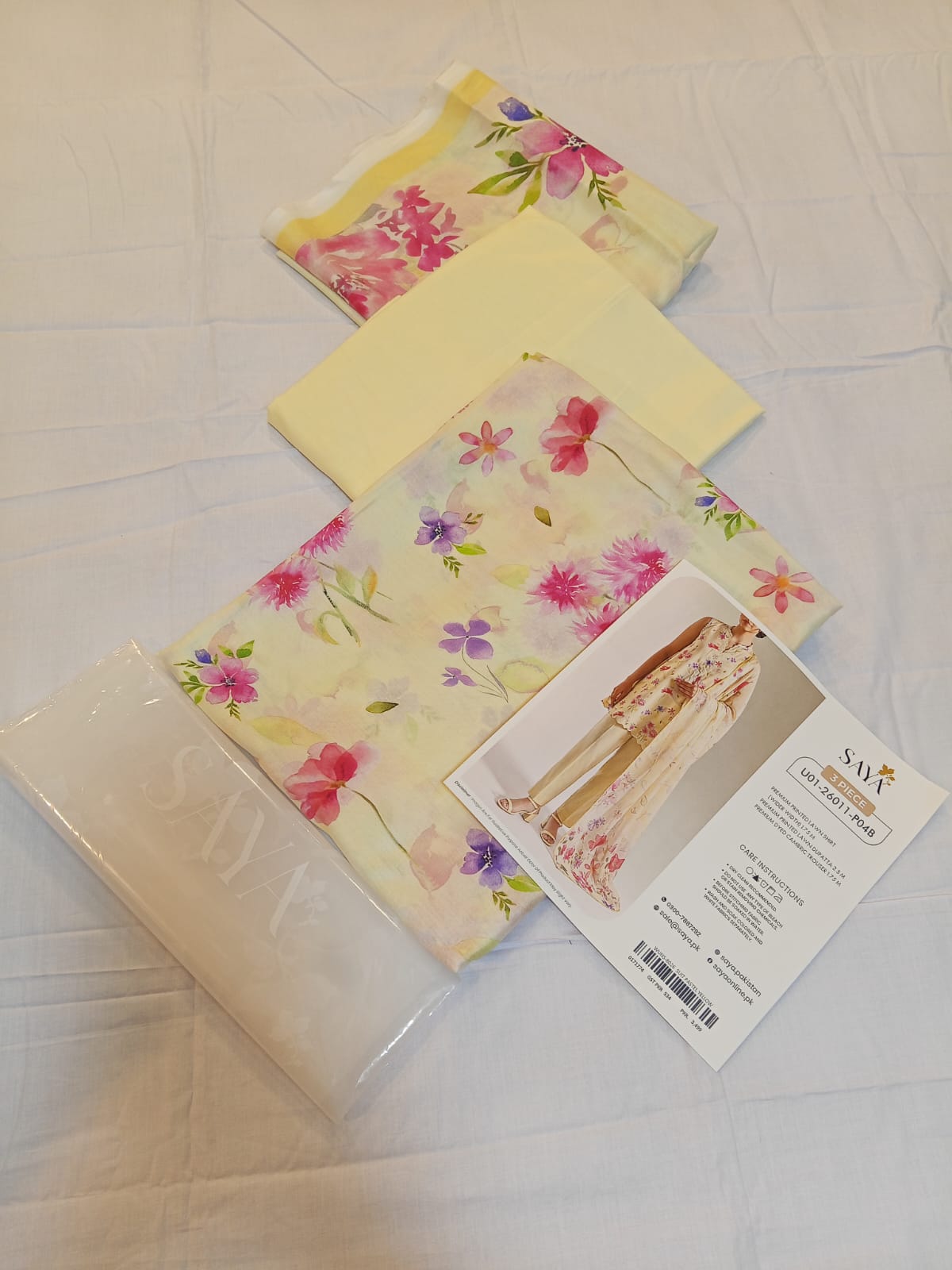 shot of the Saya Printed Lawn Suit Pastel Yellow