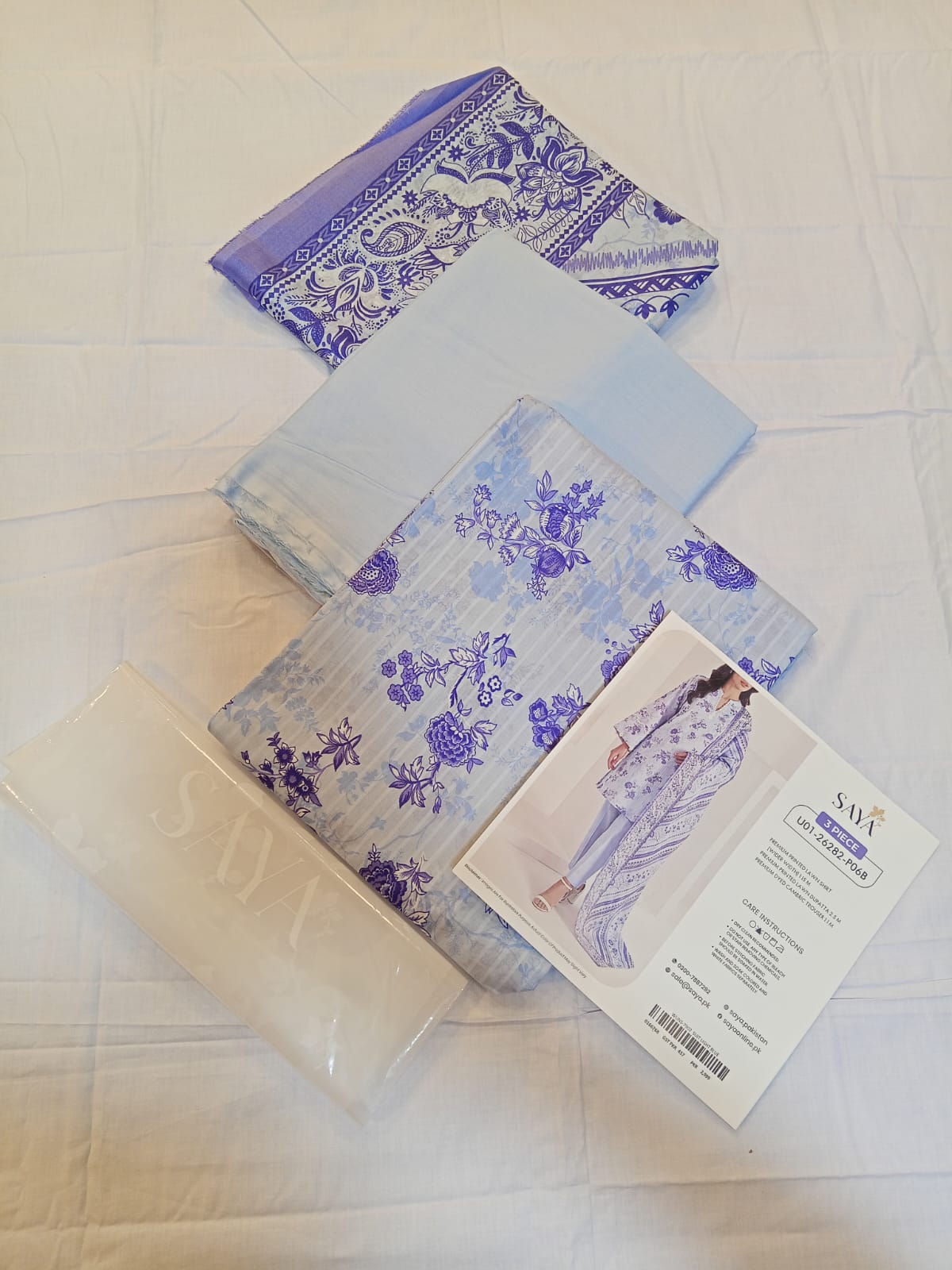shot of the Saya Printed Lawn Suit Light Blue