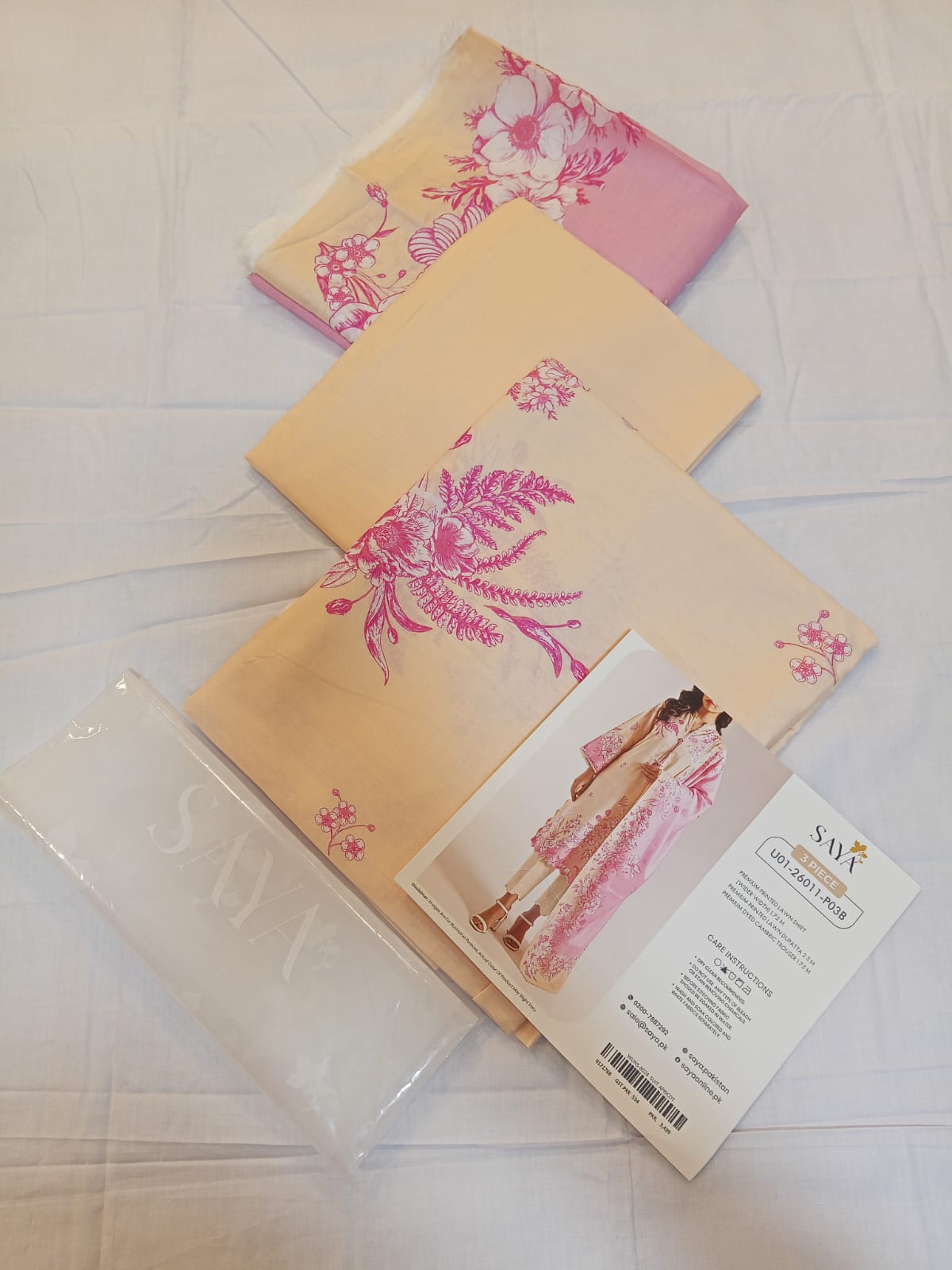 shot of the Saya Printed Lawn Suit Apricot