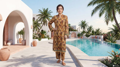 Brown - Elaya 2pc Unstitched Lawn Suit