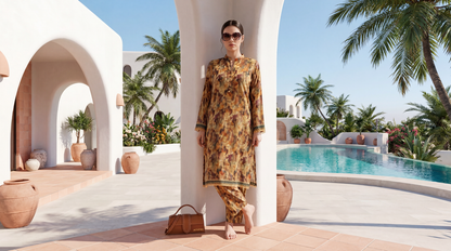 Brown - Elaya 2pc Unstitched Lawn Suit
