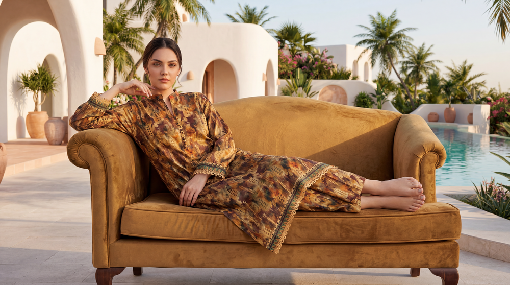 Brown - Elaya 2pc Unstitched Lawn Suit