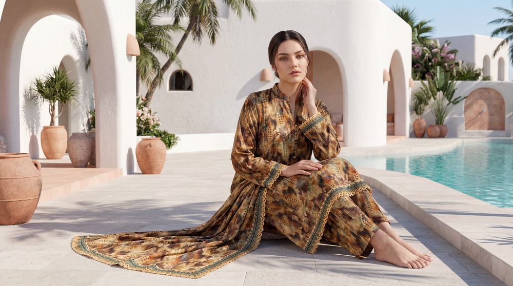 Brown - Elaya 2pc Unstitched Lawn Suit