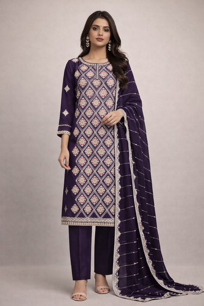 Purple | Luxury Chiffon Embroidered