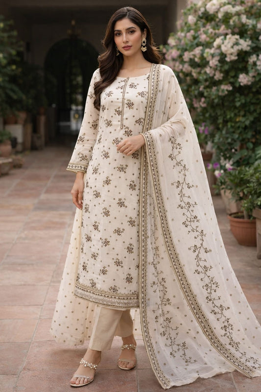 Off White | Luxury Chiffon Embroidered