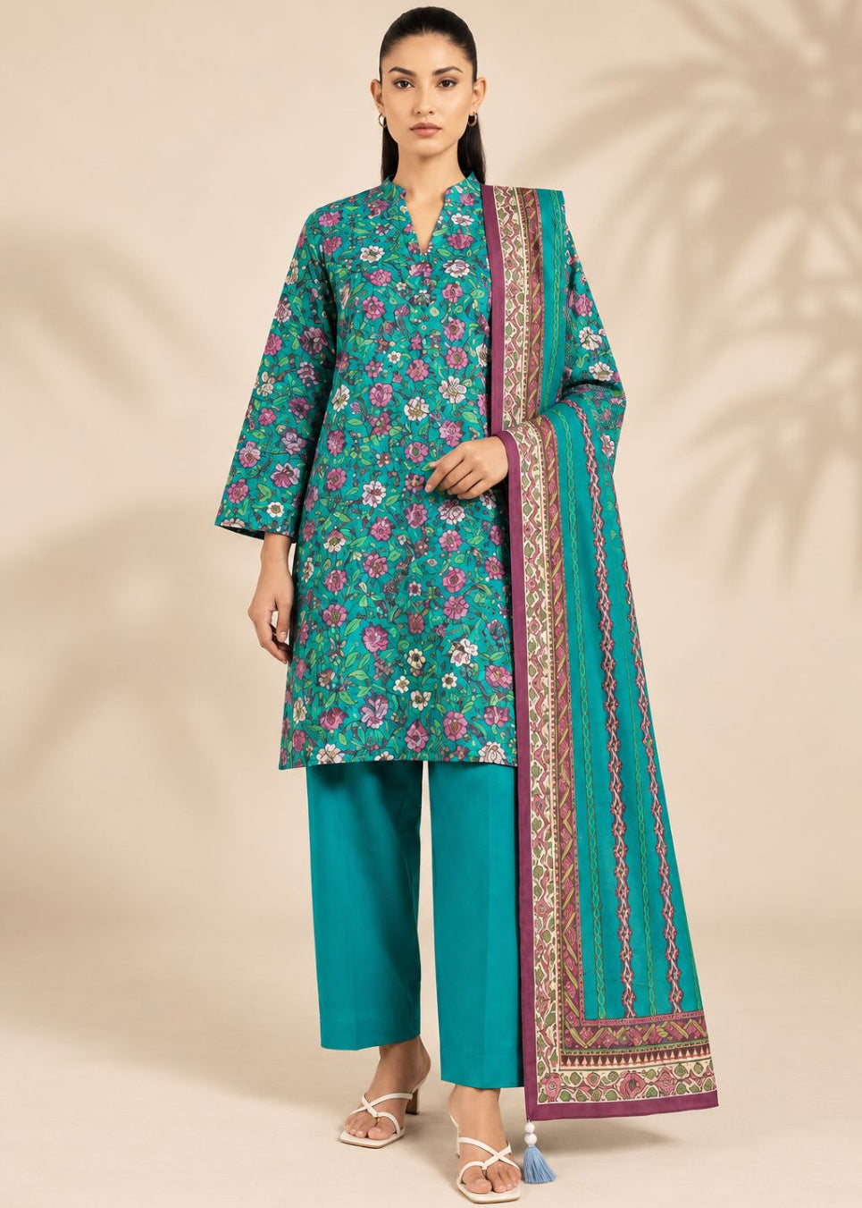 Alkaram 3pc Unstitched Khaddar Suit | Peacock Teal
